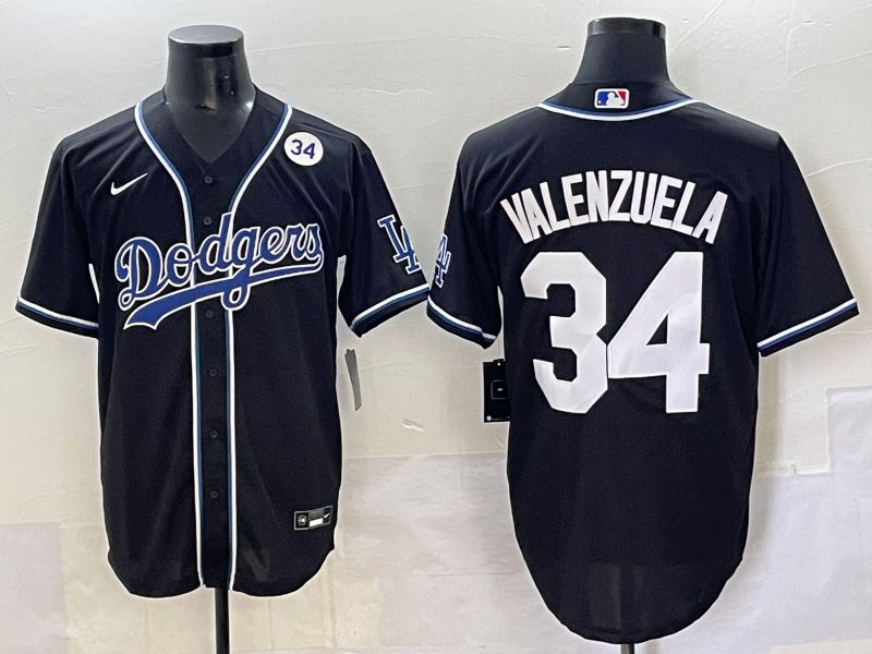 Men 2025 Los Angeles Dodgers 34 Valenzuela Black Three generations Fashion Nike MLB Jersey style 70410